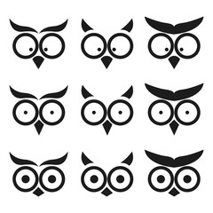 Owl Expression Smiley Icon Set. Isolated on White Background.