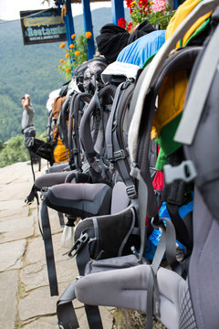 The travel bags, a lot of backpacks