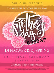 vector illustration of mothers day event poster with round frame, blooming chrysanthemum flowers hand lettering text - mothers day - 145598257