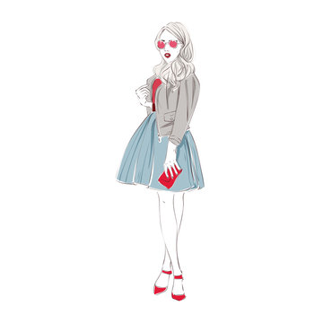stylish woman wearing heart sunglasses clip art preview