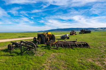 Old farming machinery in Carrizo Plain National Monument, San Andreas Fault (boundary between the Pacific Plate and the North American Plate), California USA, North America