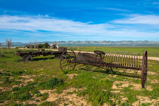 Old farming machinery in Carrizo Plain National Monument, San Andreas Fault (boundary between the Pacific Plate and the North American Plate), California USA, North America