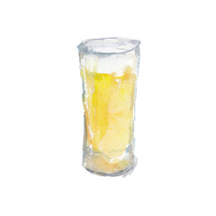 The glass with light fresh beer isolated on a white background, a watercolor illustration in hand-drawn style. - 145600871