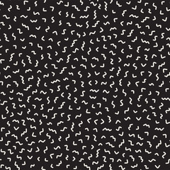 Scattered Geometric Line Shapes. Abstract Background Design. Vector Seamless Black and White Pattern.
