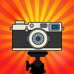 Naklejka premium Retro vintage photo camera. Flat photo camera icon