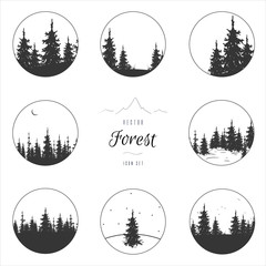hand drawn isolated set of landscape icon with mountains