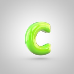 Glossy lime paint alphabet letter C lowercase isolated on white background