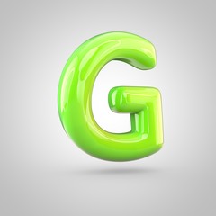 Glossy lime paint alphabet letter G uppercase isolated on white background