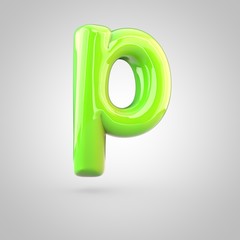 Glossy lime paint alphabet letter P lowercase isolated on white background