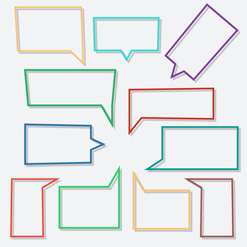 Speech bubbles linear icons in shape rectangle with shadows