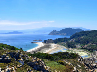 The view from the top of Alto del Principe on the Cies Islands in Galicia, Spain