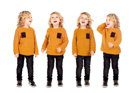 Four same brothers with blond hair laughing
