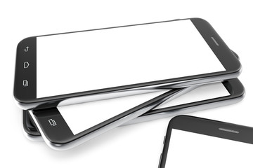 Modern smart phone. White screen for mockup, isolated on white background, 3d illustration