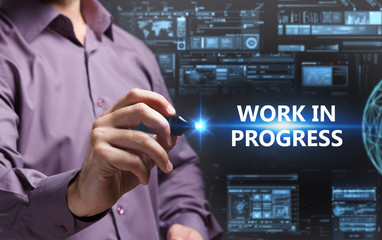 Business, Technology, Internet and network concept. Young businessman working on a virtual screen...