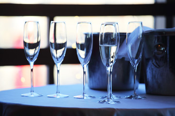 Champagne glasses and bucket