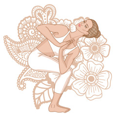 Women silhouette. Revolved Chair Yoga Pose. Parivrtta Utkatasana