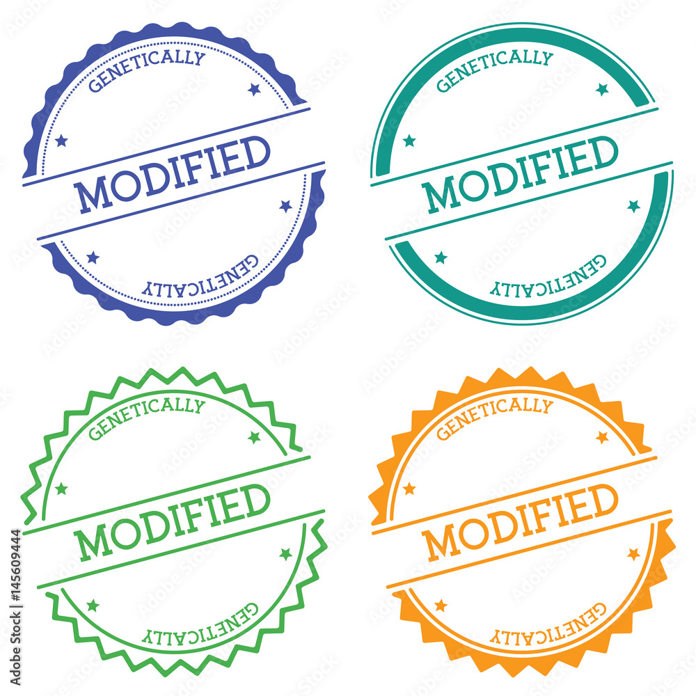 Poster modified genetically badge isolated on white background. flat style round label with text. circular 