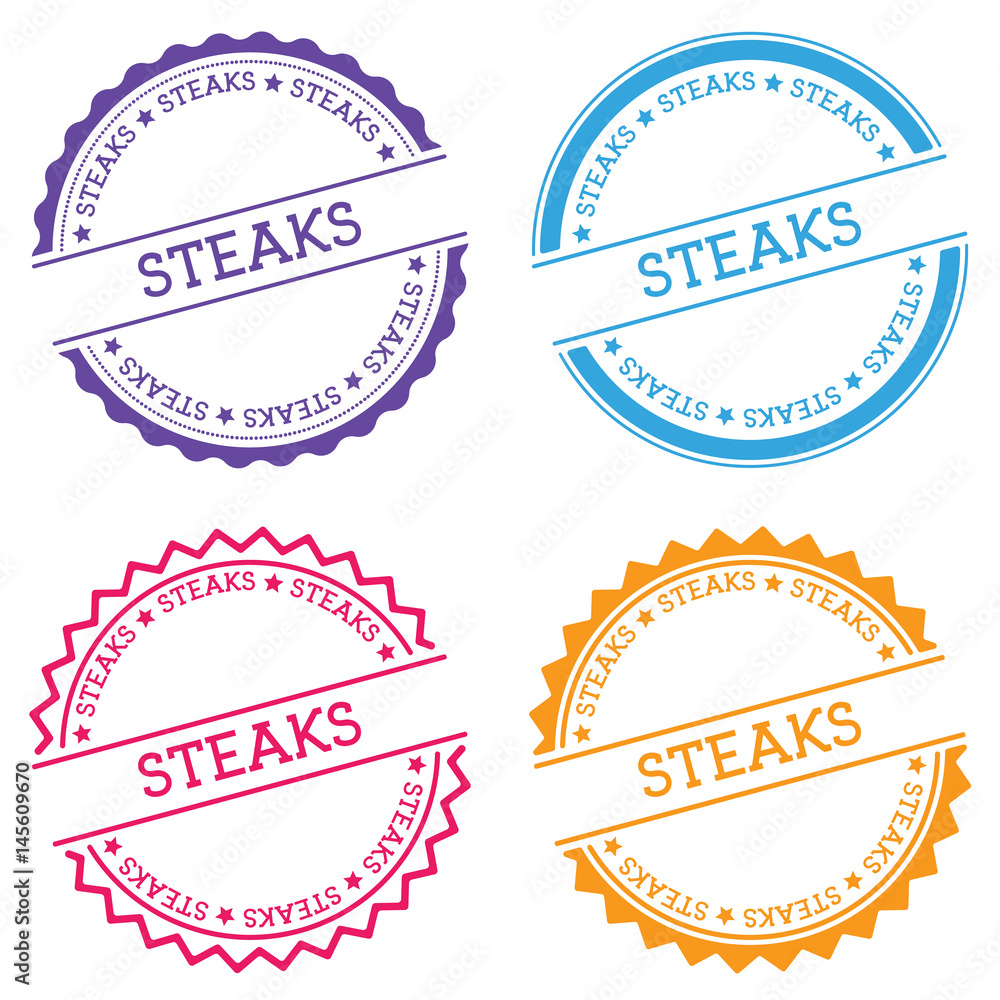 Poster steaks badge isolated on white background. flat style round label with text. circular emblem vector 