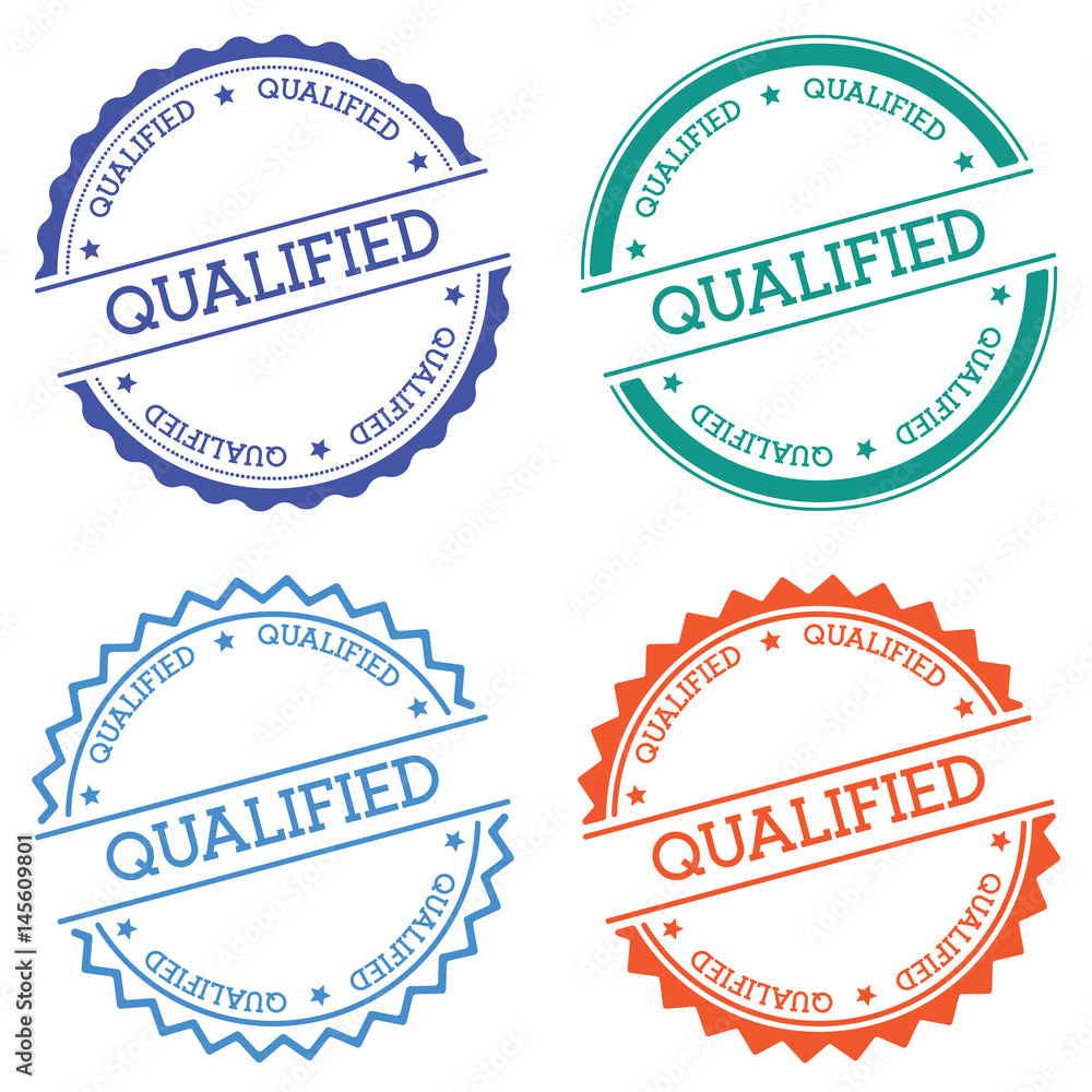 Poster qualified badge isolated on white background. flat style round label with text. circular emblem vect