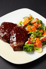 Beef in wine-mustard sauce. Italian style. Italian food. Italian cuisine.