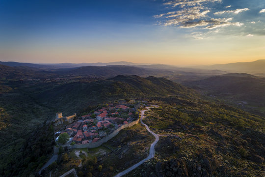 Aerial view of the historic village of Sortelha in Portugal; Concept for travel in Portugal