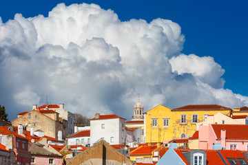 View of Alfama, the oldest district of the Old Town on the sunny afternoon, Lisbon, Portugal