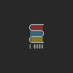 E-book bookstore logo, online school education emblem mockup, reading club icon, stack books in the shape of the letter E