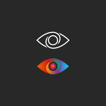 Eye logo gradient and linear style design element. Transition color creative vision simple media icon.