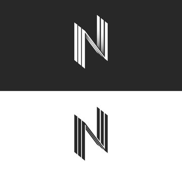 Letter N logo NNN isometric emblem, geometric design element perspective hipster monogram, parallel lines typography black and white icon, 3D simple art symbol
