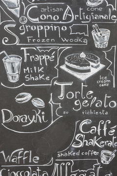 Typical Italian menu written on a blackboard