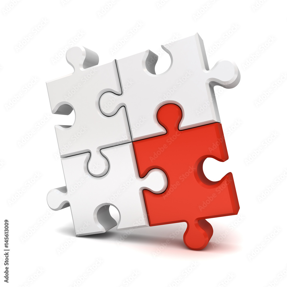 Poster red jigsaw puzzle piece stand out from the crowd different concept isolated on white background with