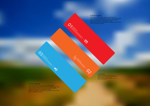 Illustration infographic template with rhombus askew divided to three standalone color parts