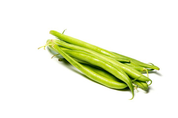 Close-up of green beans on a white background