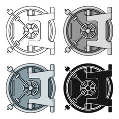 Bank vault icon in cartoon style isolated on white background. Money and finance symbol stock vector illustration.
