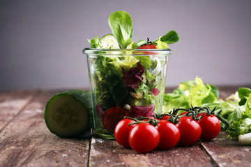 Mixed chef's salad in glass bowl