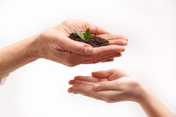 Old woman giving ground to young girl