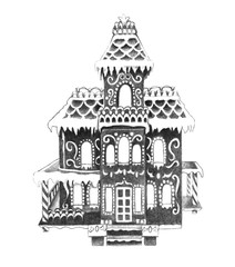 Naklejka premium Gingerbread house on white background, pencil illustration