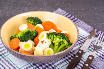 Salad with vegetable mix, leeks and radish