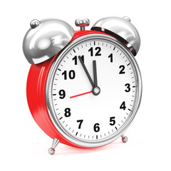 Red alarm clock on white background. 3D rendering illustration.