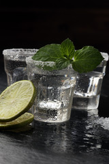 Tequila shots with salt and lime
