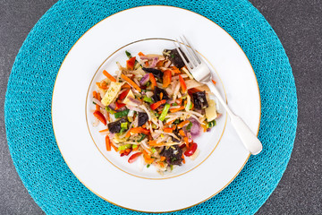 Stewed vegetables with mushrooms mun, soybean sprouts and bamboo