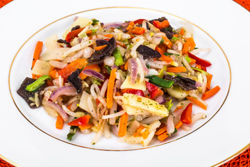 Stewed vegetables with mushrooms mun, soybean sprouts and bamboo