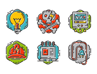 Energy outline colorful style and resource icon set vector illustration electricity industrial current.