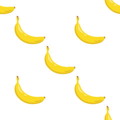 Yellow banana seamless pattern. Sweet tropical fruit. White background. Vector illustration.