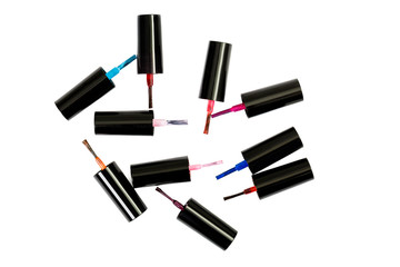 Obraz premium Different nail polish brushes isolated on white background