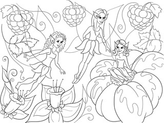 Fairy-tale world of fairies coloring book for children cartoon vector illustration