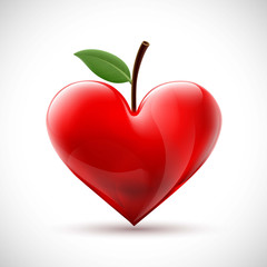 Obraz premium Red human heart with a leaf in the form of a berry.