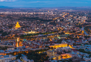 Top view of the Georgian capital Tbilisi at night