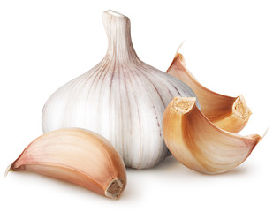 Isolated garlic. Raw garlic with segment isolated on white background, with clipping path