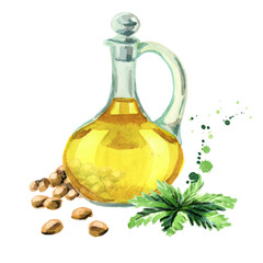 Hemp oil. Watercolor